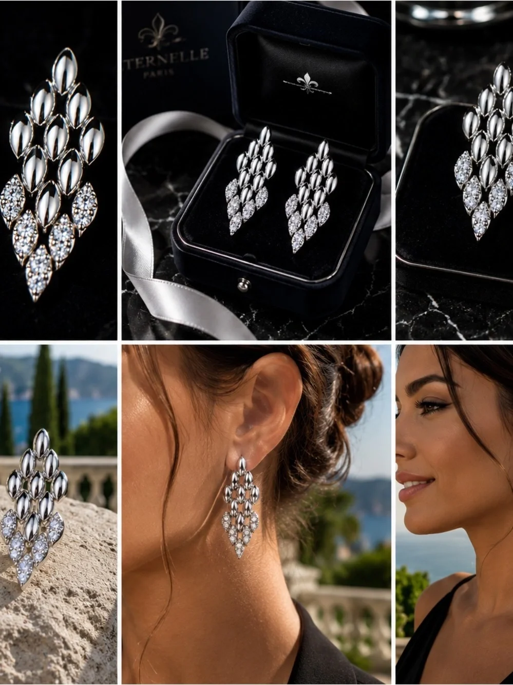 Chunky Elegant Silver Teardrop Cluster Earrings